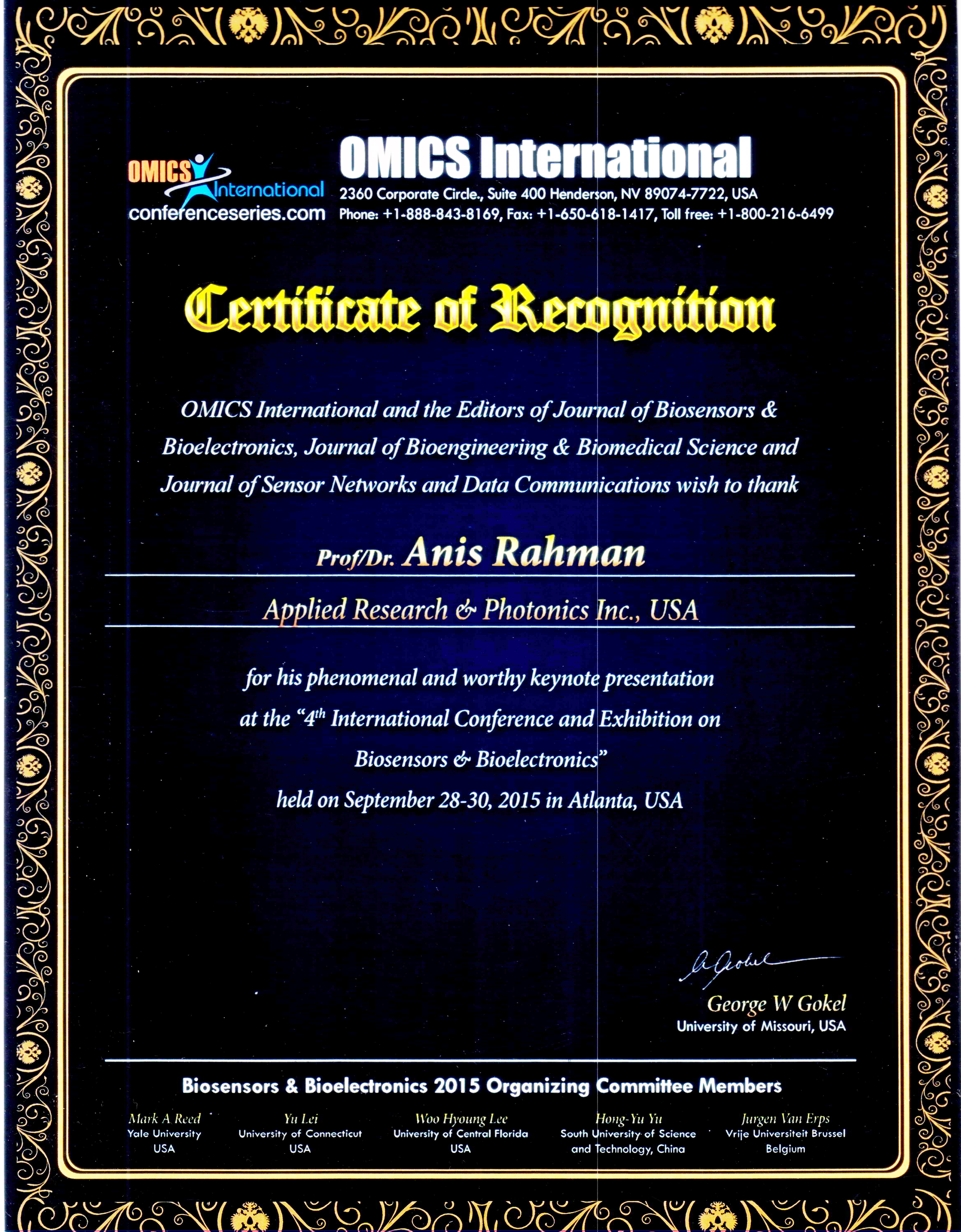 Keynote Award, OMICS International